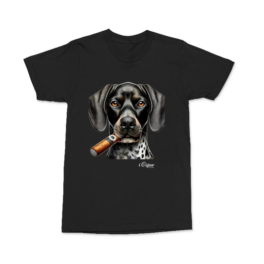 Mini Dachshund Brindle Piebald with a Cigar.
