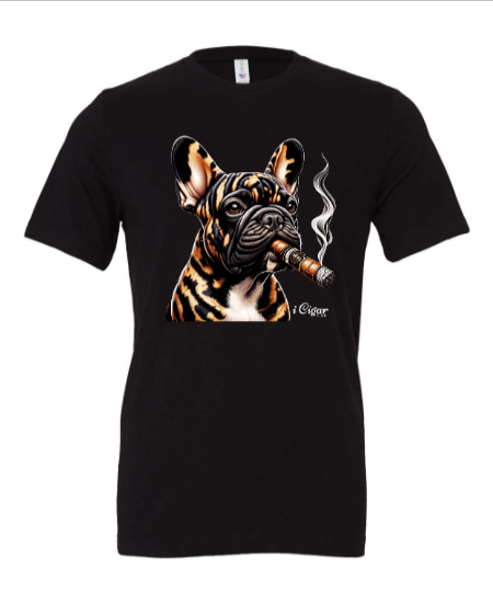 Tiger Striped French Bull Dog smoking a Cigar. - i Cigar Club 