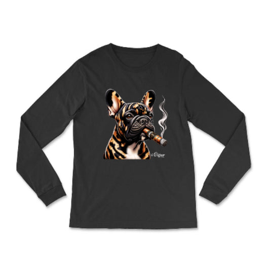 Long Sleeve Tiger Striped French Bull Dog with a Cigar. - i Cigar Club 