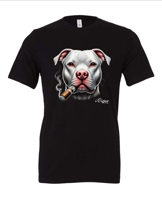 White Pit Bull smoking a Cigar. - i Cigar Club 